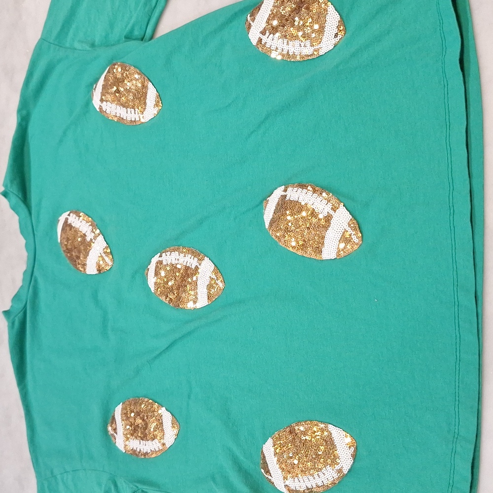 Timing Gold Sequin Footballs Kelly Green Tee Sz Small Versitale Multiple‎ Teams